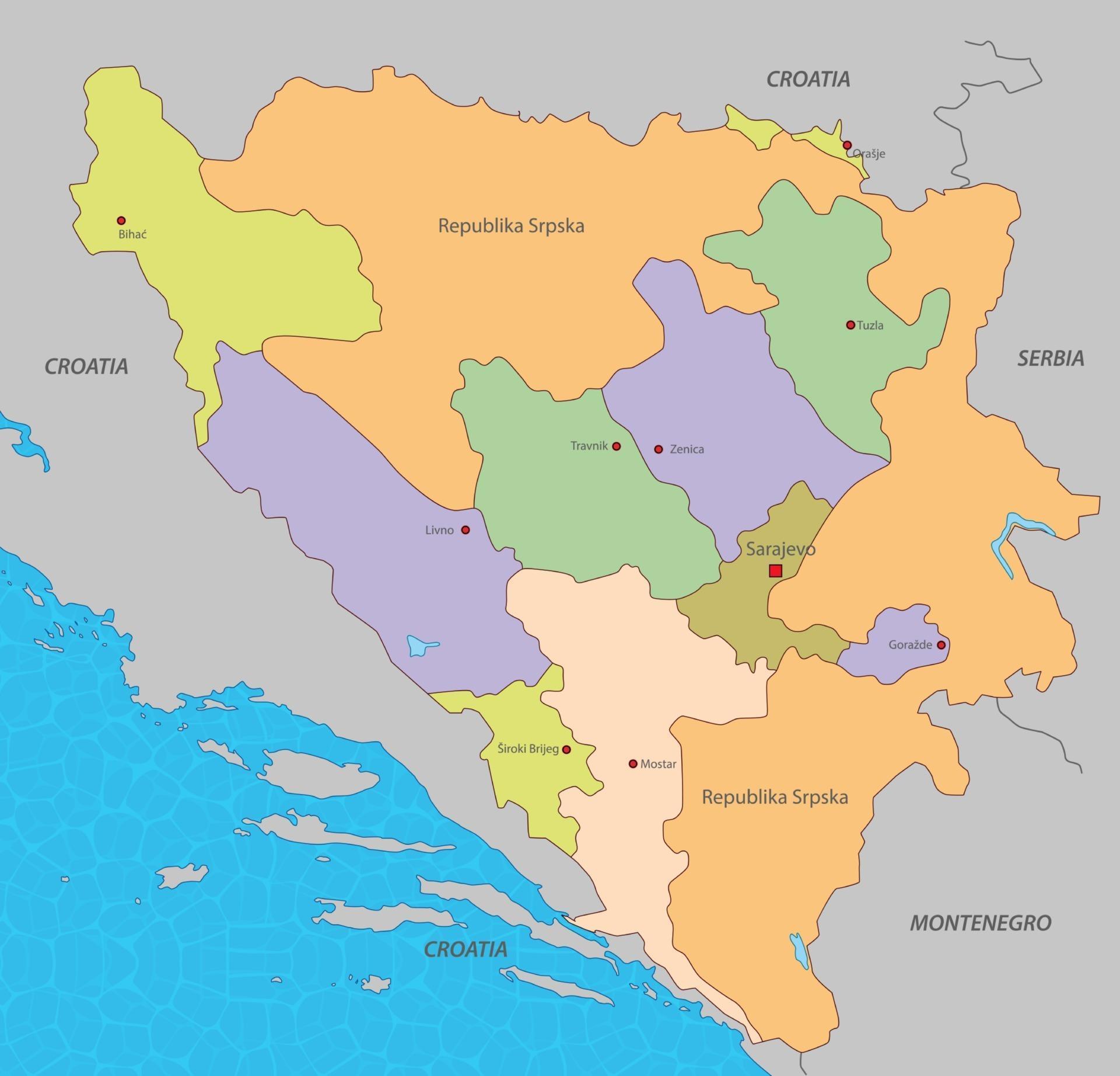 Bosnia And Herzegovina Map With States 2385825 Vector Art At Vecteezy Bosnia And Herzegovina Map With States Free Vector 
