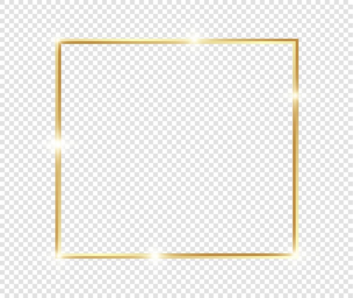 Golden luxury vintage realistic gold shiny glowing frame with shadows isolated on transparent background vector