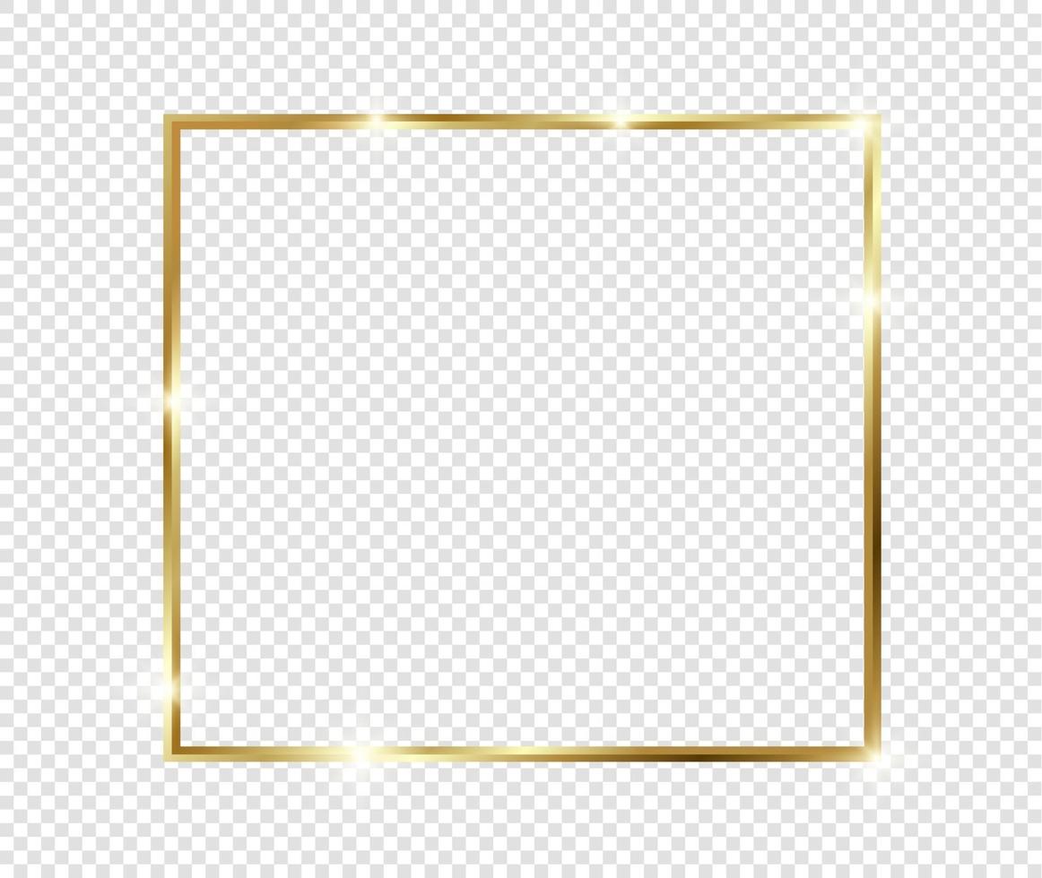Golden luxury vintage realistic gold shiny glowing frame with shadows isolated on transparent background vector