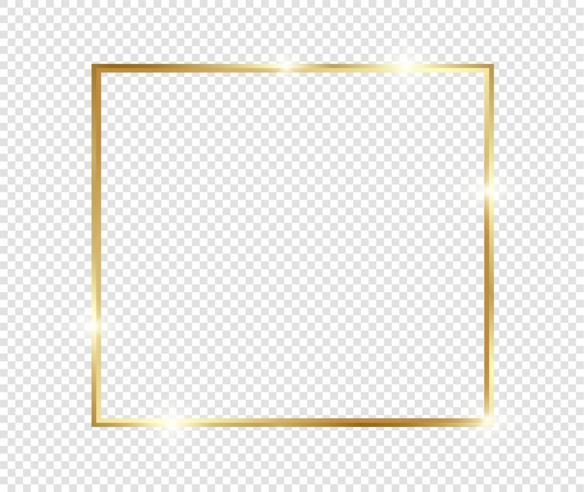 Golden luxury vintage realistic gold shiny glowing frame with shadows isolated on transparent background vector