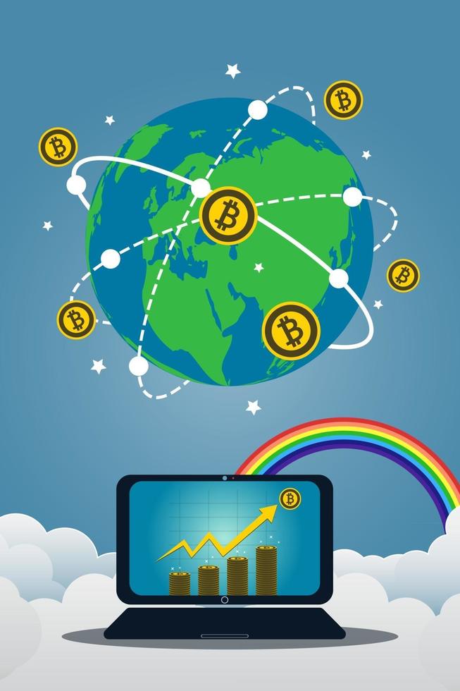 Business laptop with Bitcoin gold vector