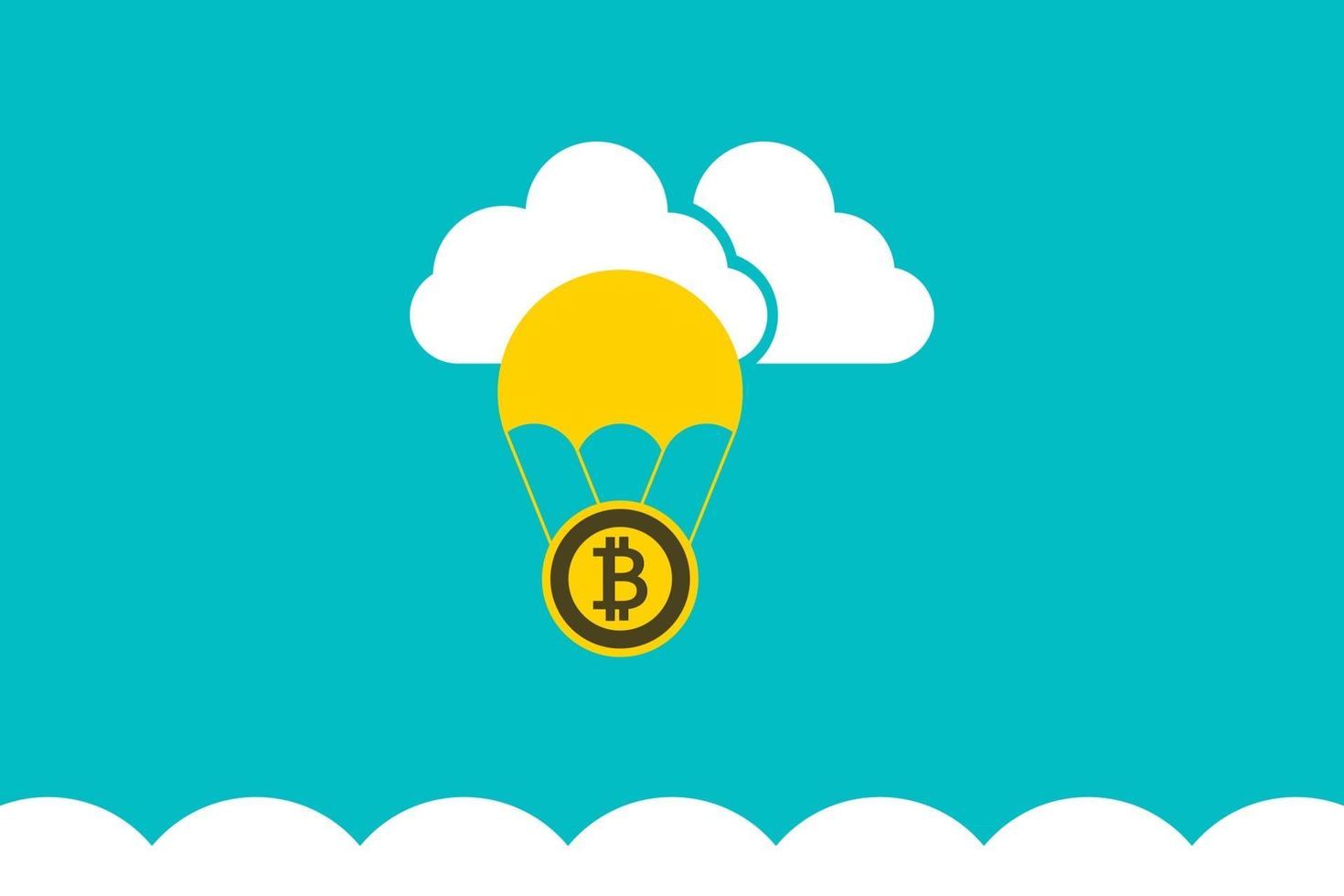 bitcoin flotando en paracaídas vector