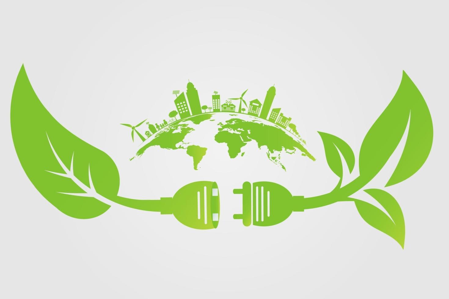 Green technology power plugs and green cities vector