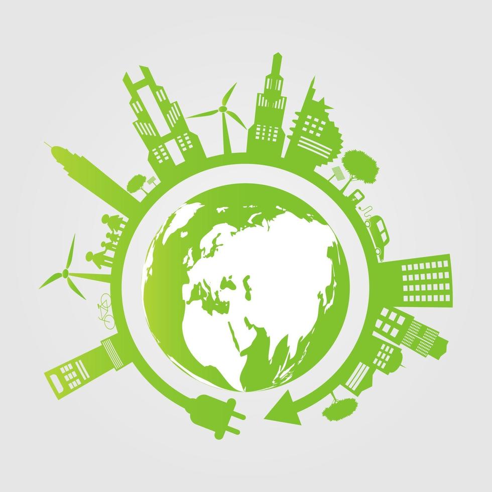 Ecology Green cities help the world with eco friendly concept ideas vector