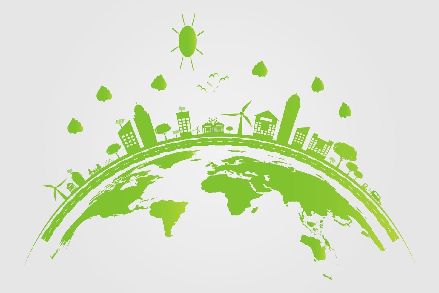 Ecology Green cities help the world with eco friendly concept ideas vector