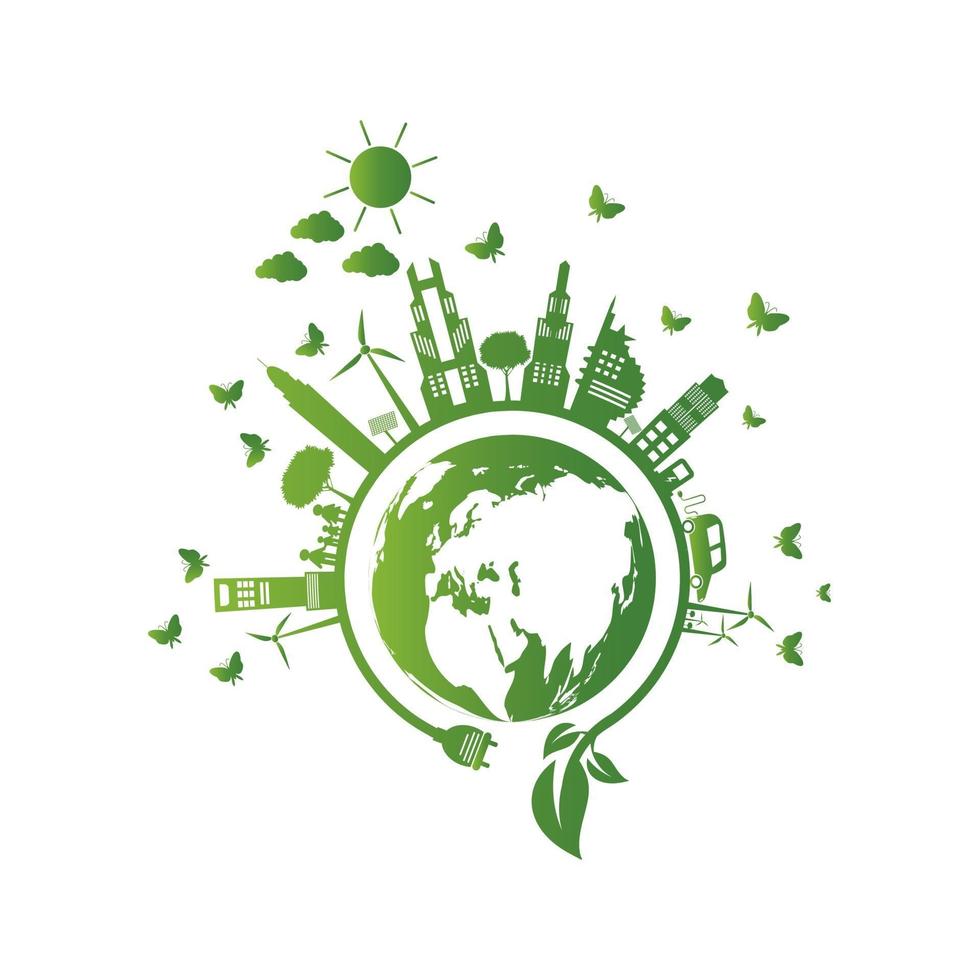 Ecology Green cities help the world with eco friendly concept ideas vector