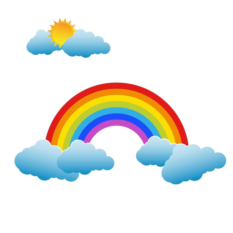 arcoiris con sol y nubes sobre fondo blanco vector