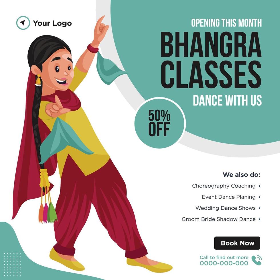 Banner design of bhangra classes opening this month vector