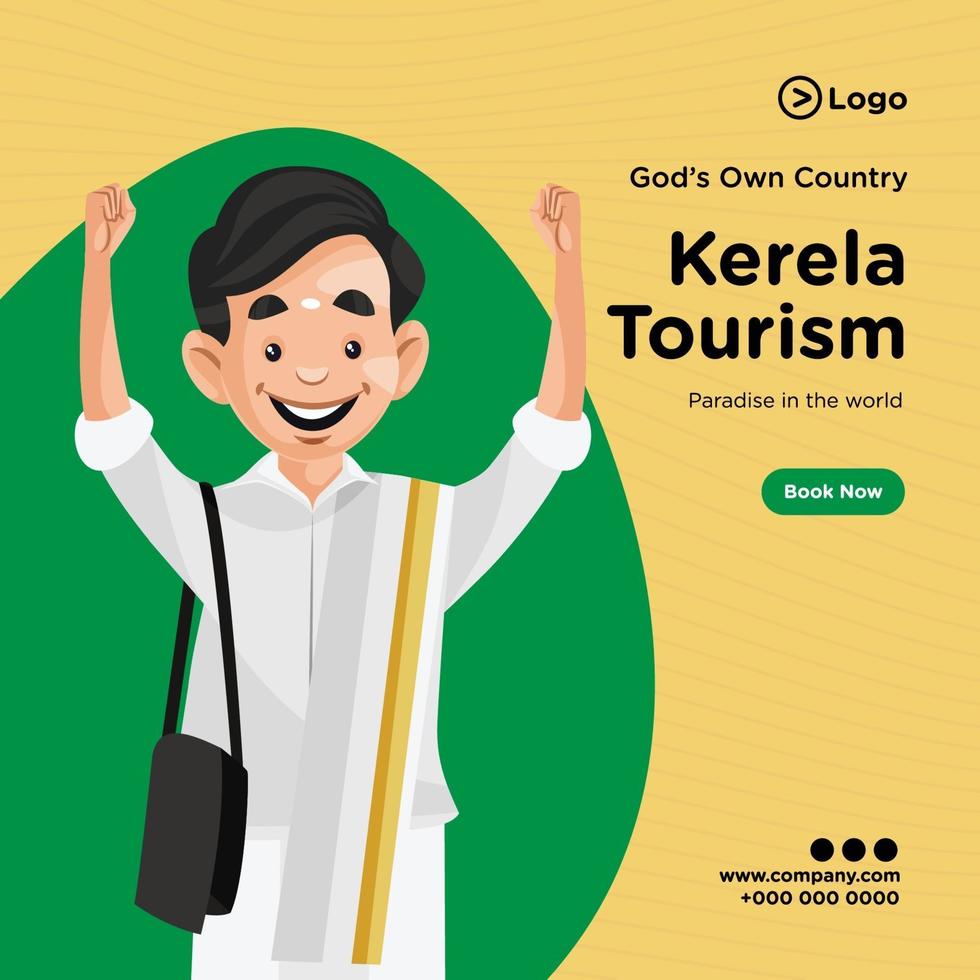 Banner design of kerela tourism cartoon style template vector