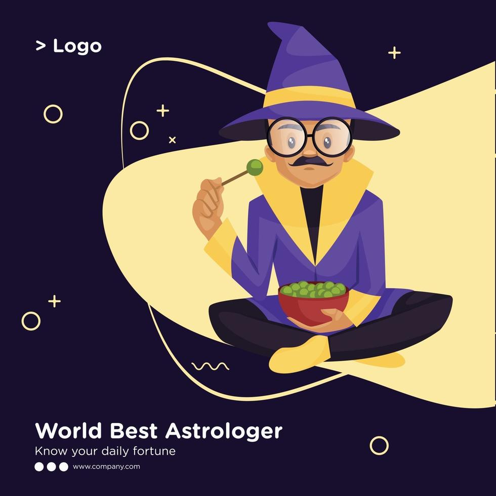 diseño de banner de la mejor plantilla de estilo de dibujos animados de astrólogo del mundo vector