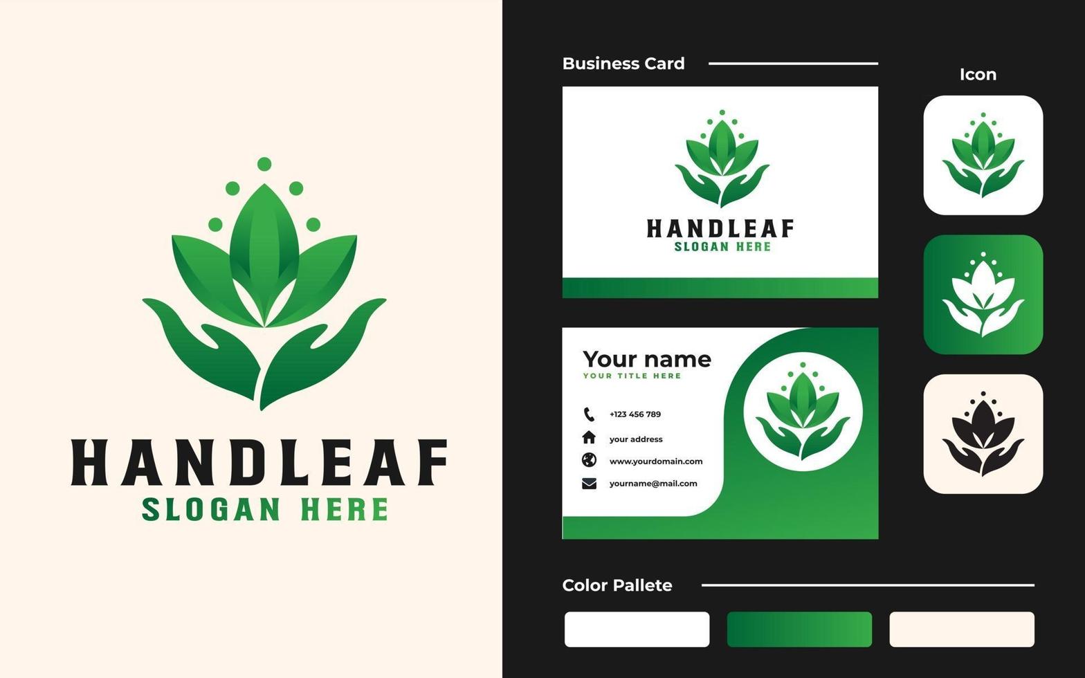 hand leaf logo template branding set vector