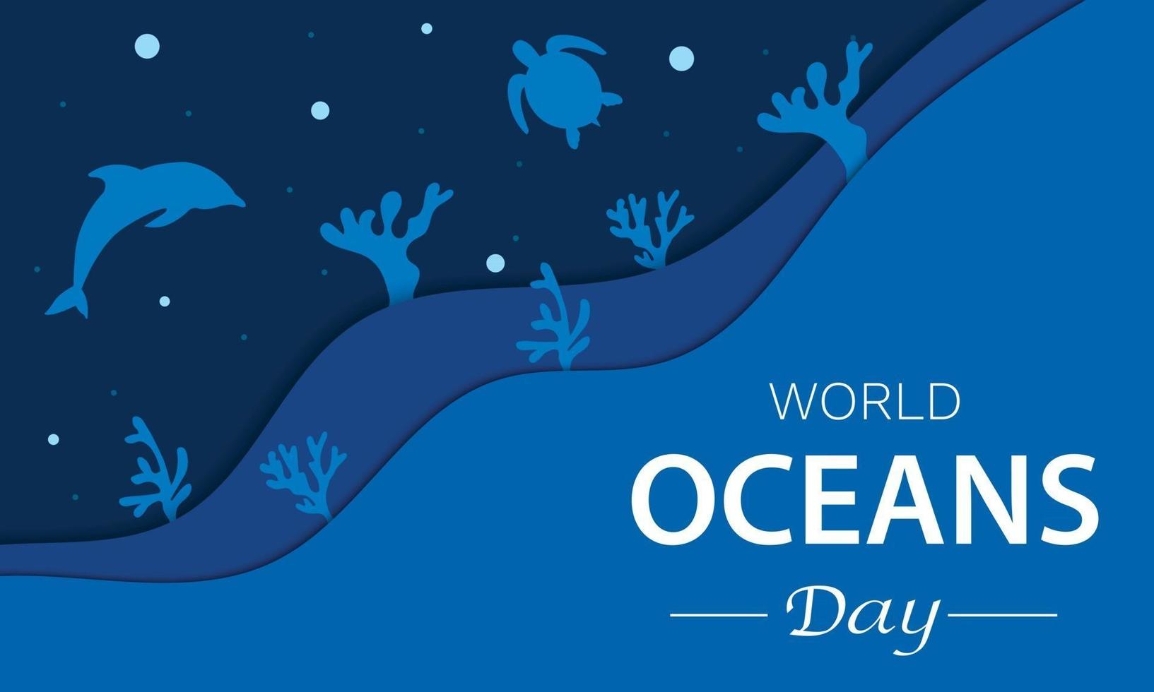 World Oceans Day Dolpin Turtle Coral Vector