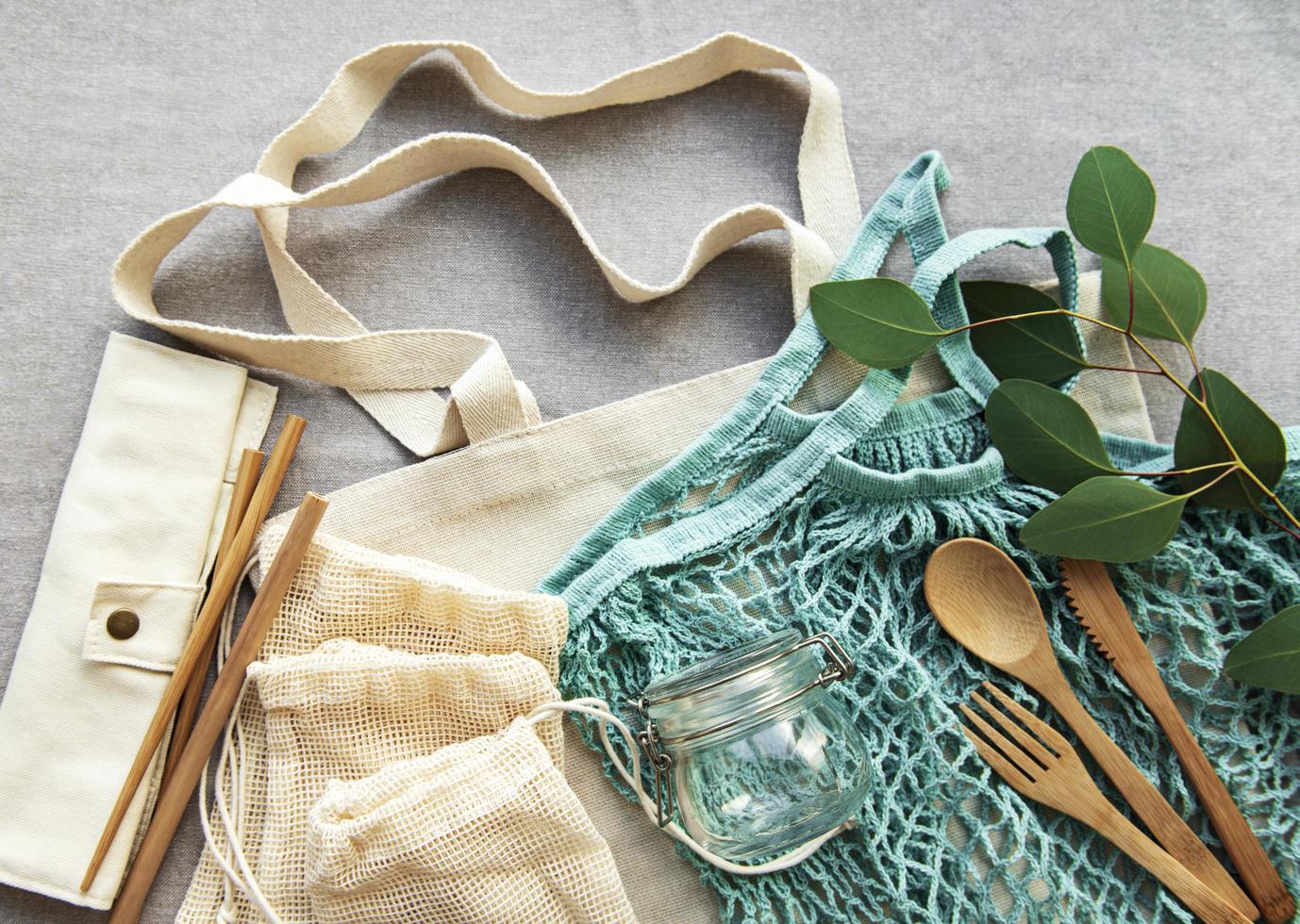 Mesh bag cotton bags and glass jars photo