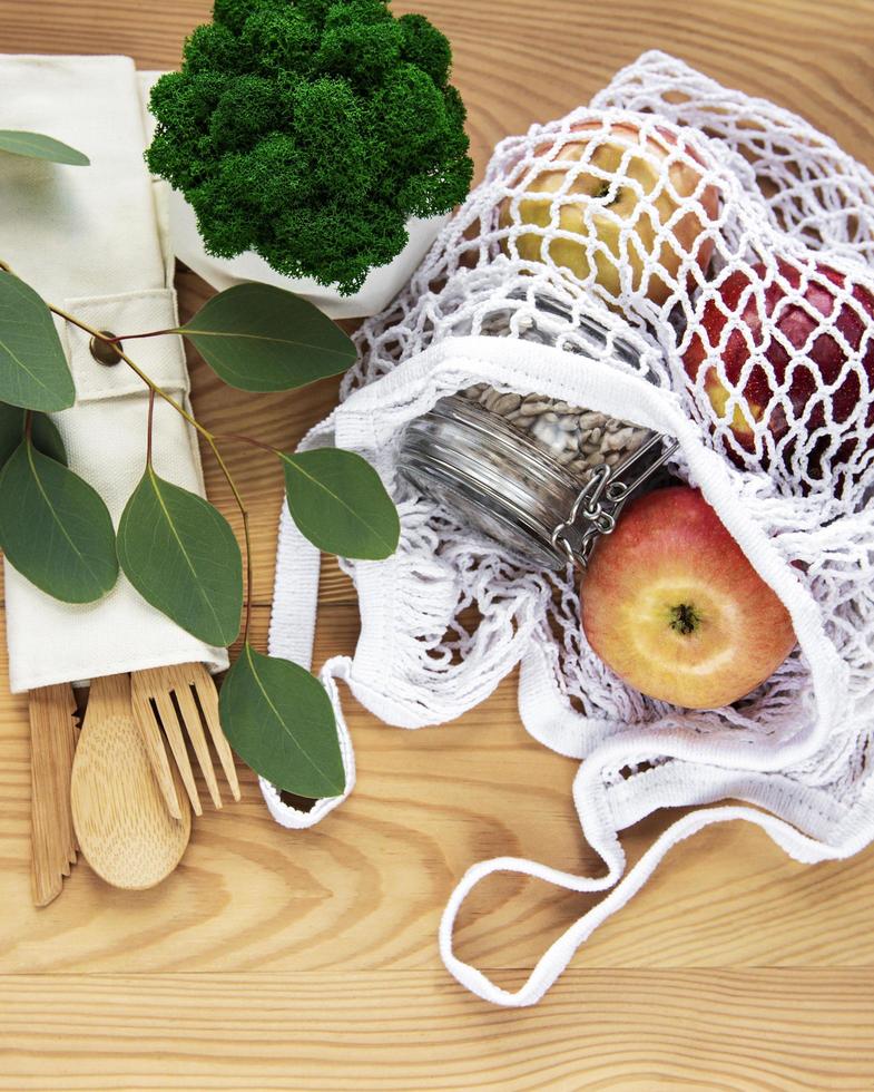 Mesh bag with fruits photo