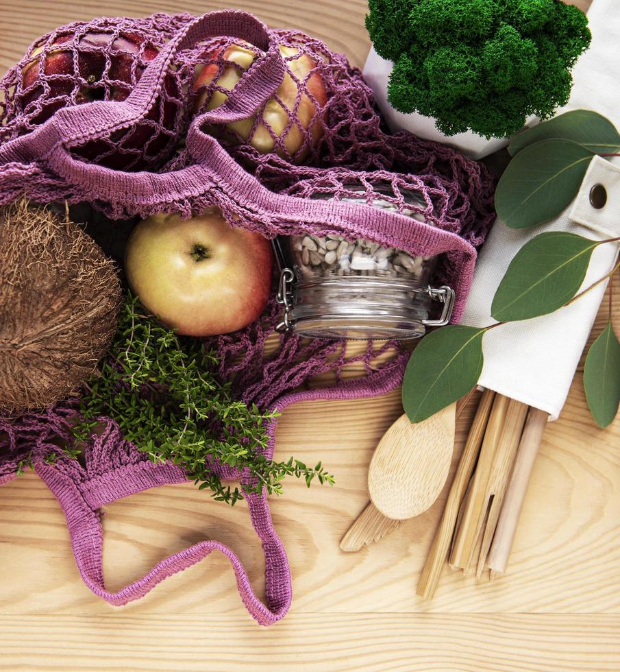 Mesh bag with fruits photo