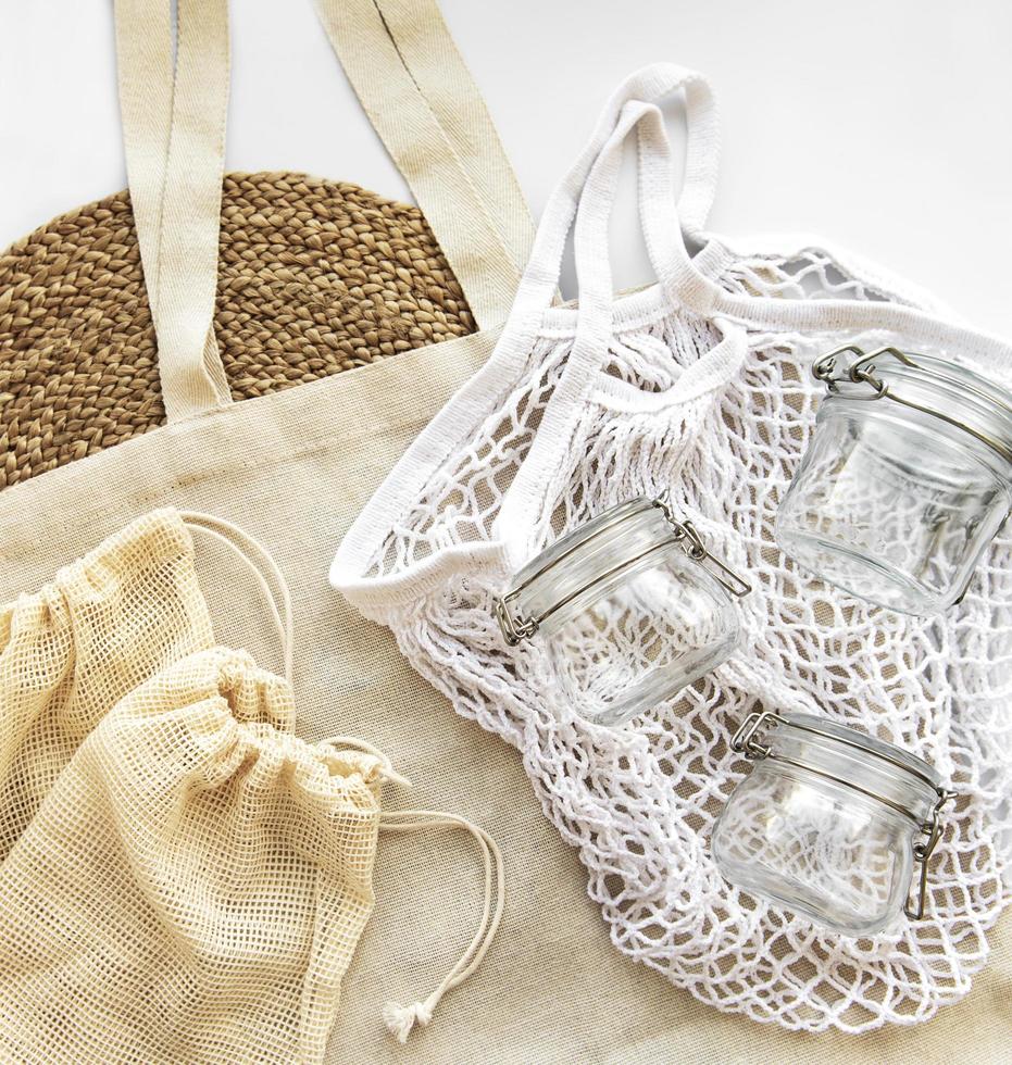 Mesh bag cotton bags and glass jars photo