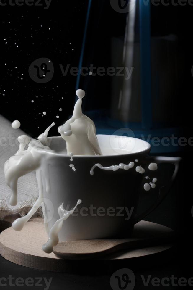 Milk splash in a white cup photo