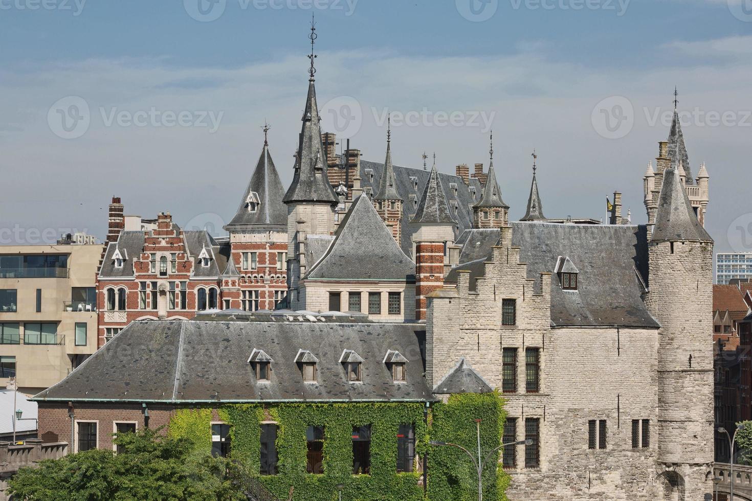 Cityscape of a port of Antwerp in Belgium over the river. photo