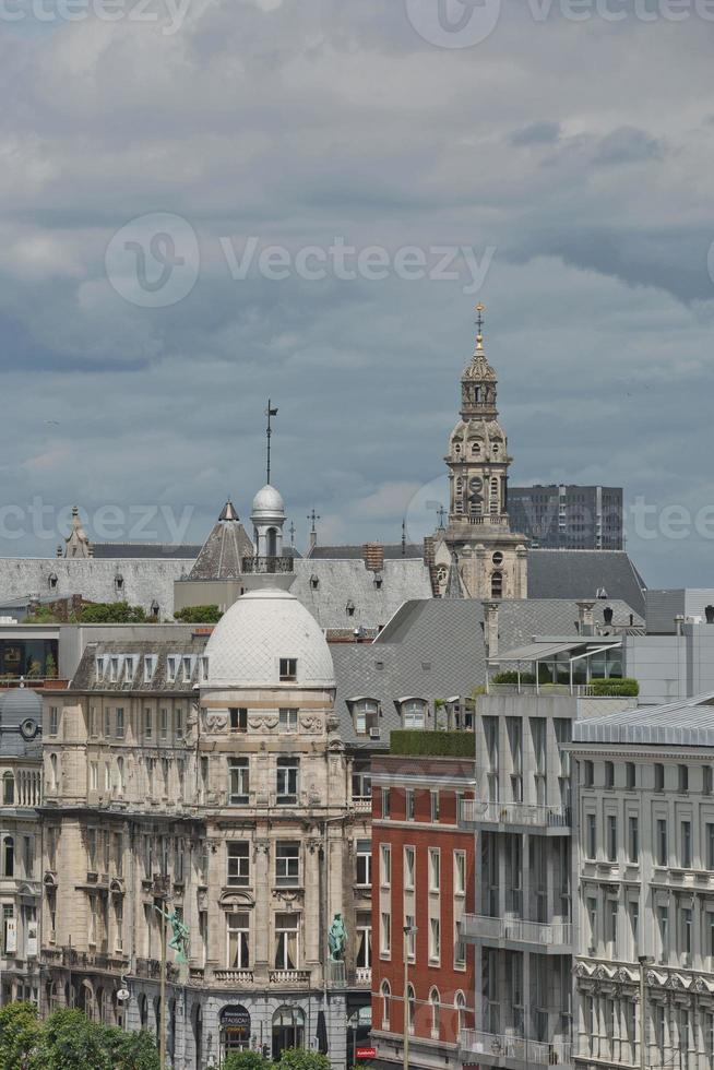 Cityscape of a port of Antwerp in Belgium over the river. photo