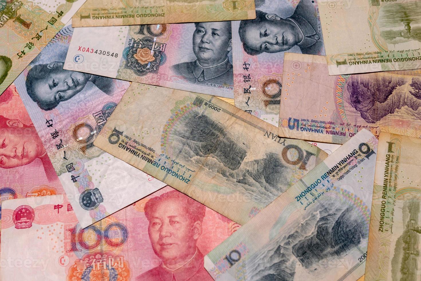 Yuan notes closeup. Chinese money is background - Image photo