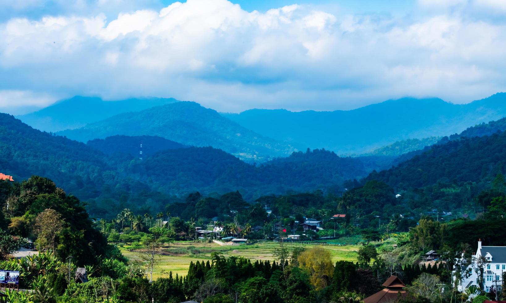 Mountain landscape background blue sky color and Mountaineering community photo