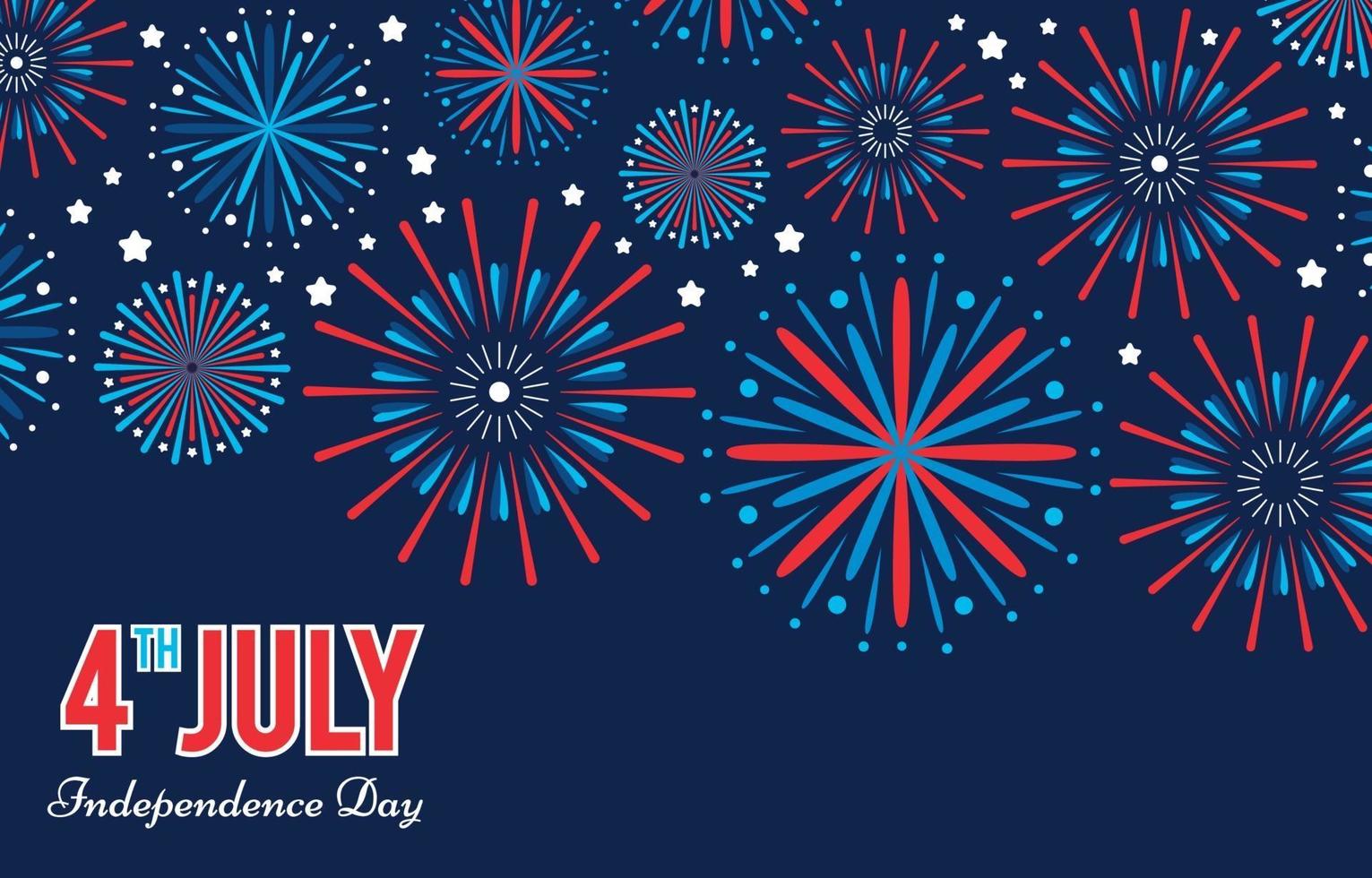 4th July American Independence Day with Flat Fireworks vector