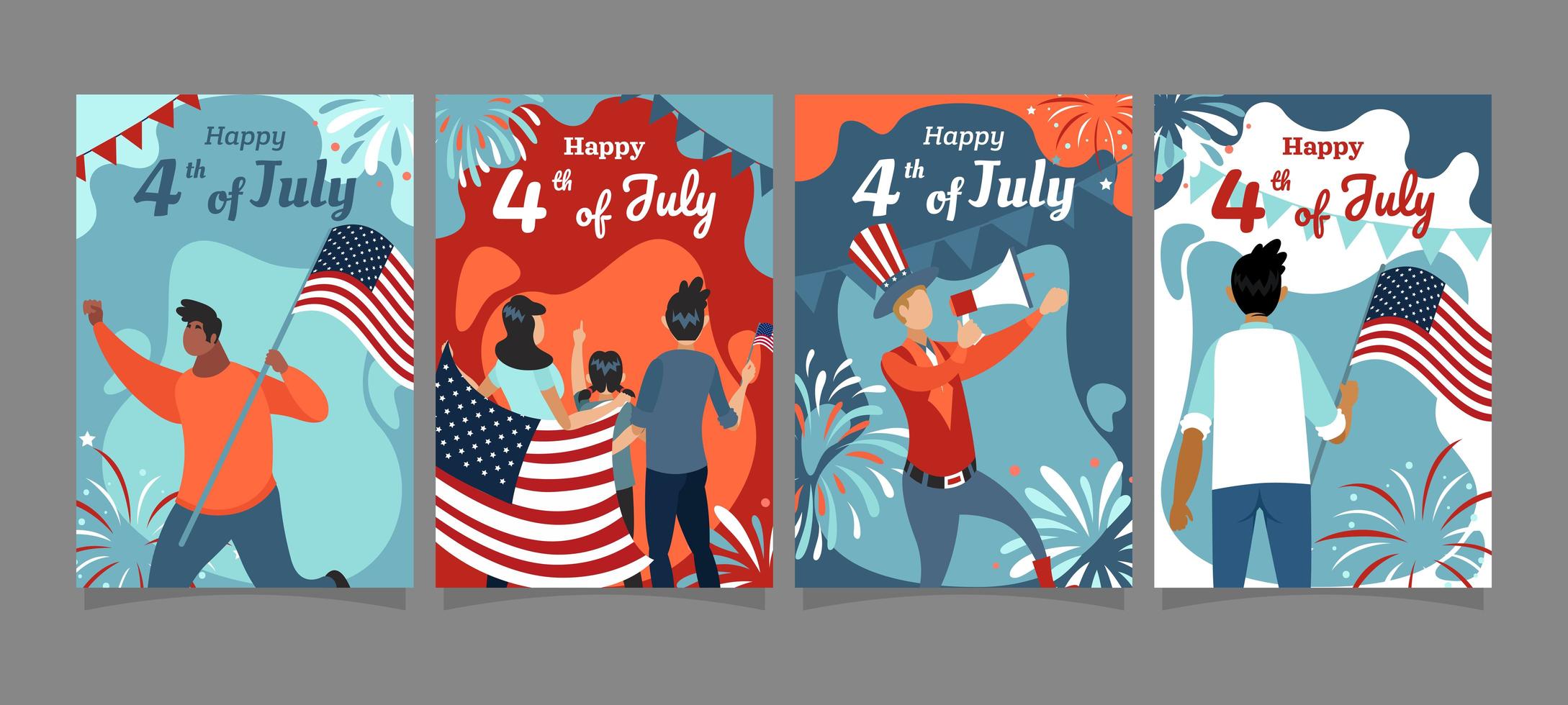 concepto de tarjetas de fiesta del cuatro de julio vector
