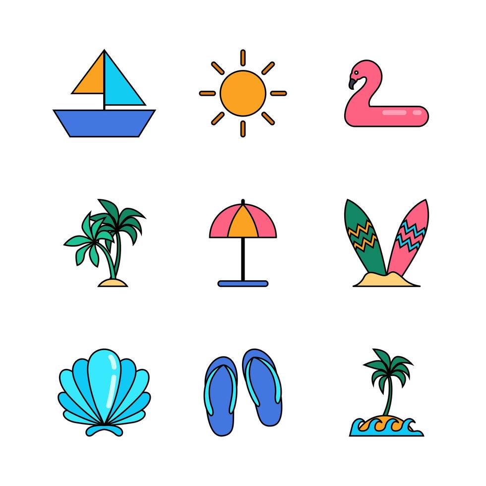 conjunto de iconos de paquete de inicio de vacaciones de verano vector