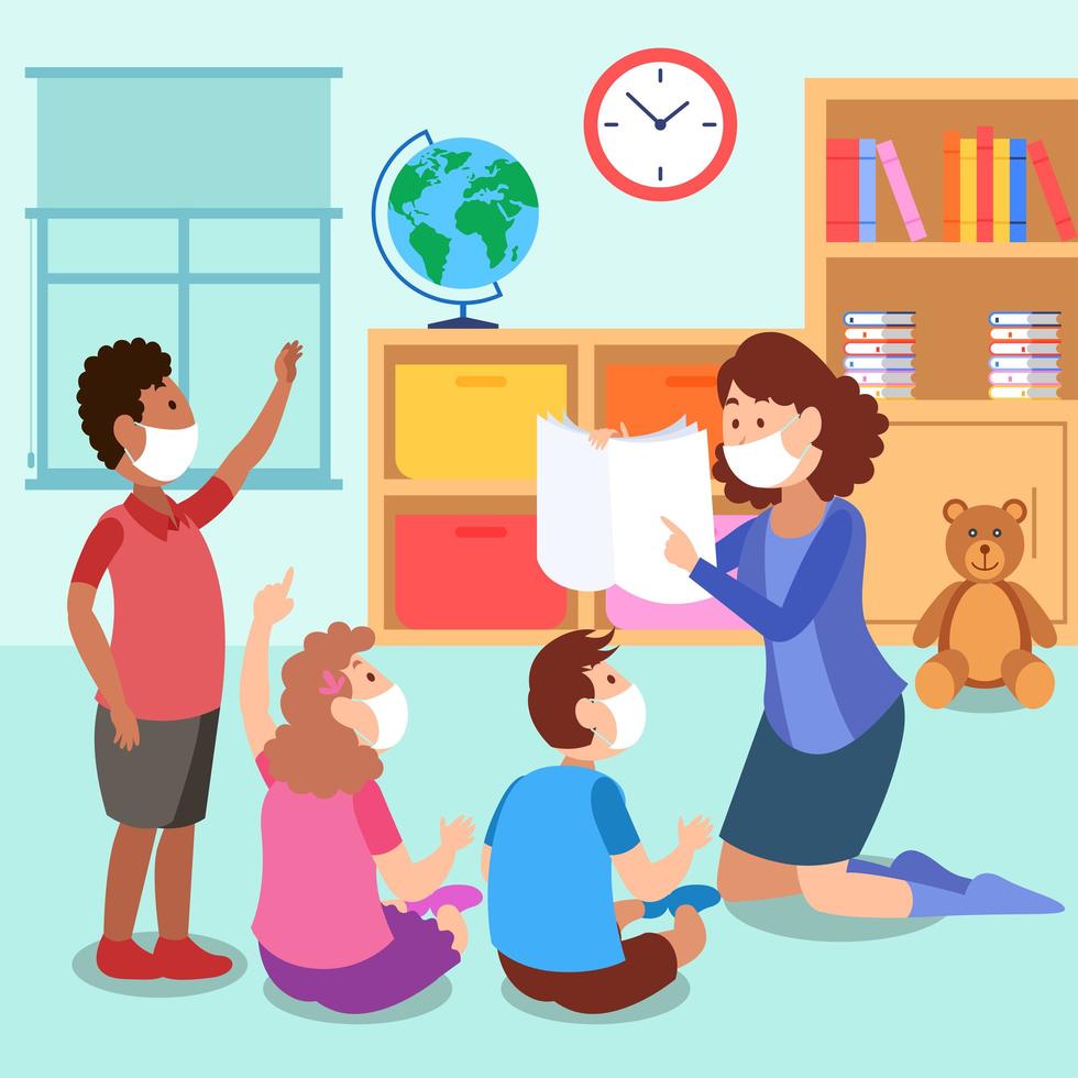 Teacher and Students in the Classrom vector
