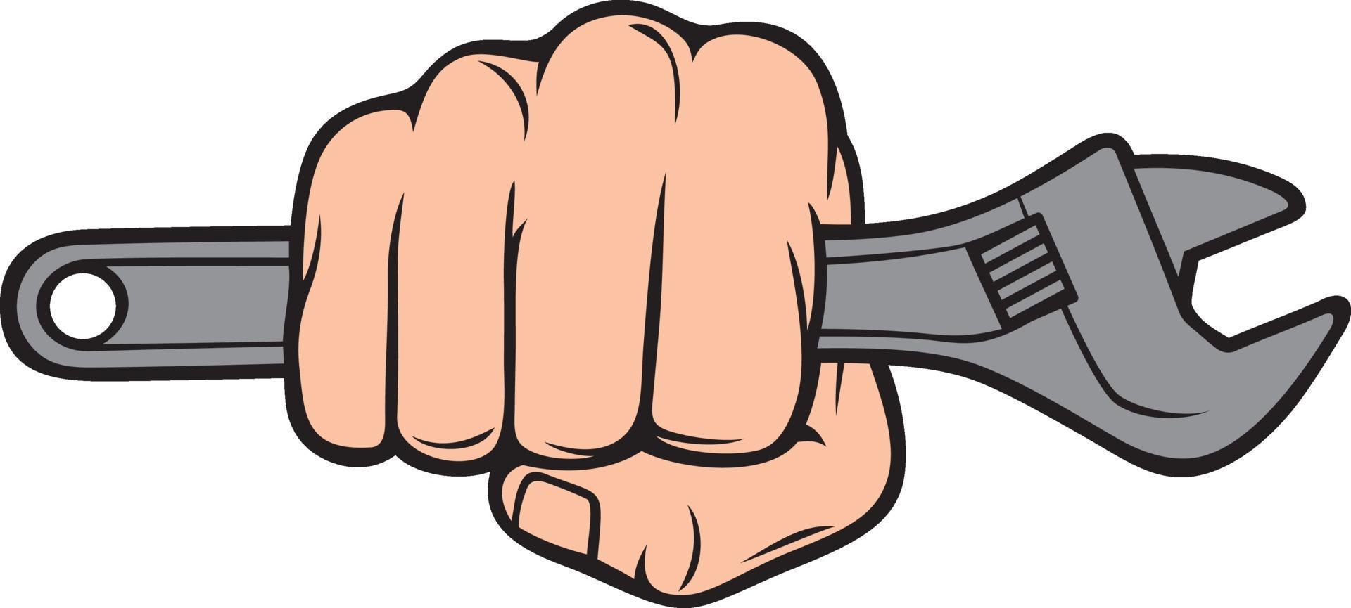 Fist holding adjustable wrench vector