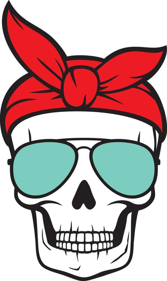 calavera con gafas de sol de aviador y pañuelo vector