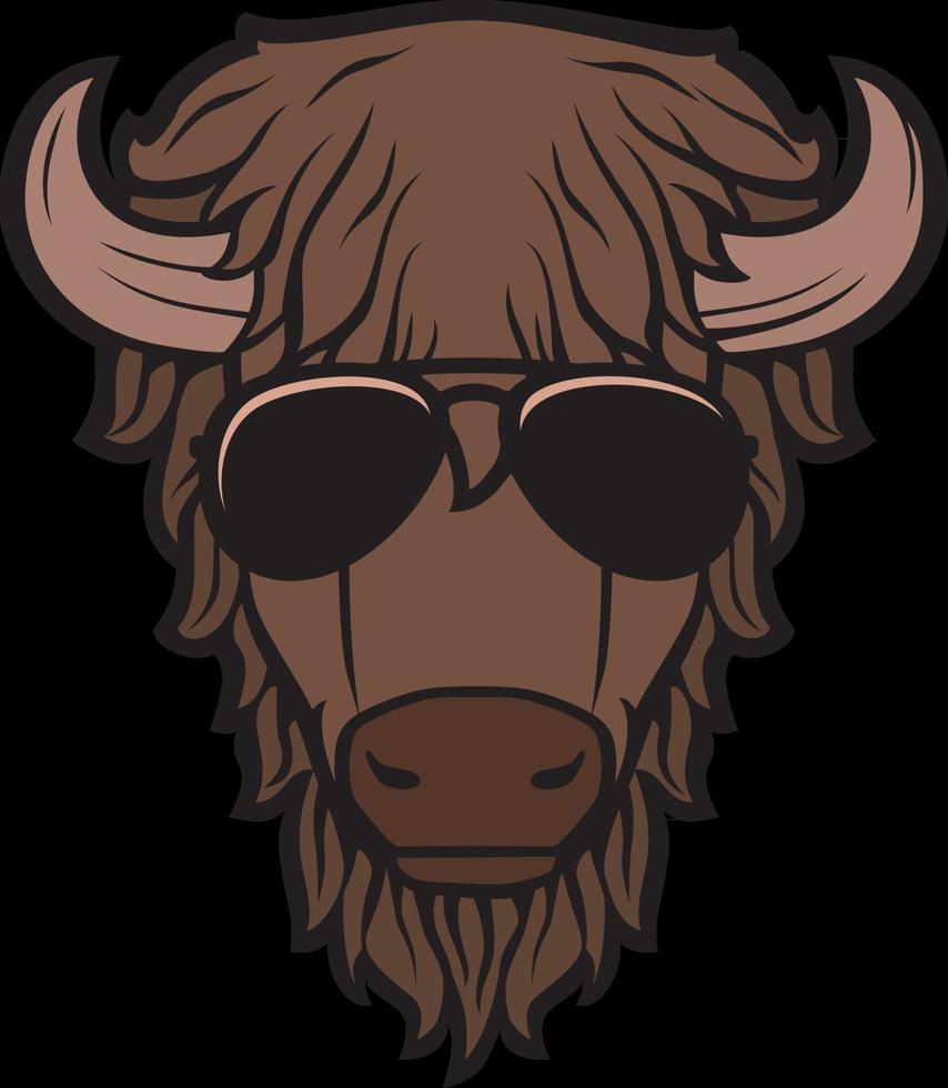 Bison head with aviator sunglasses vector