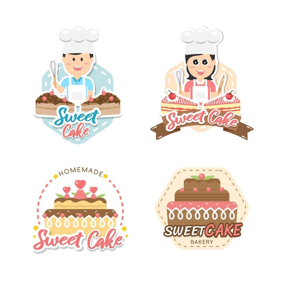 Diseño de etiquetas de panadería dulce y pan para tienda de dulces. vector