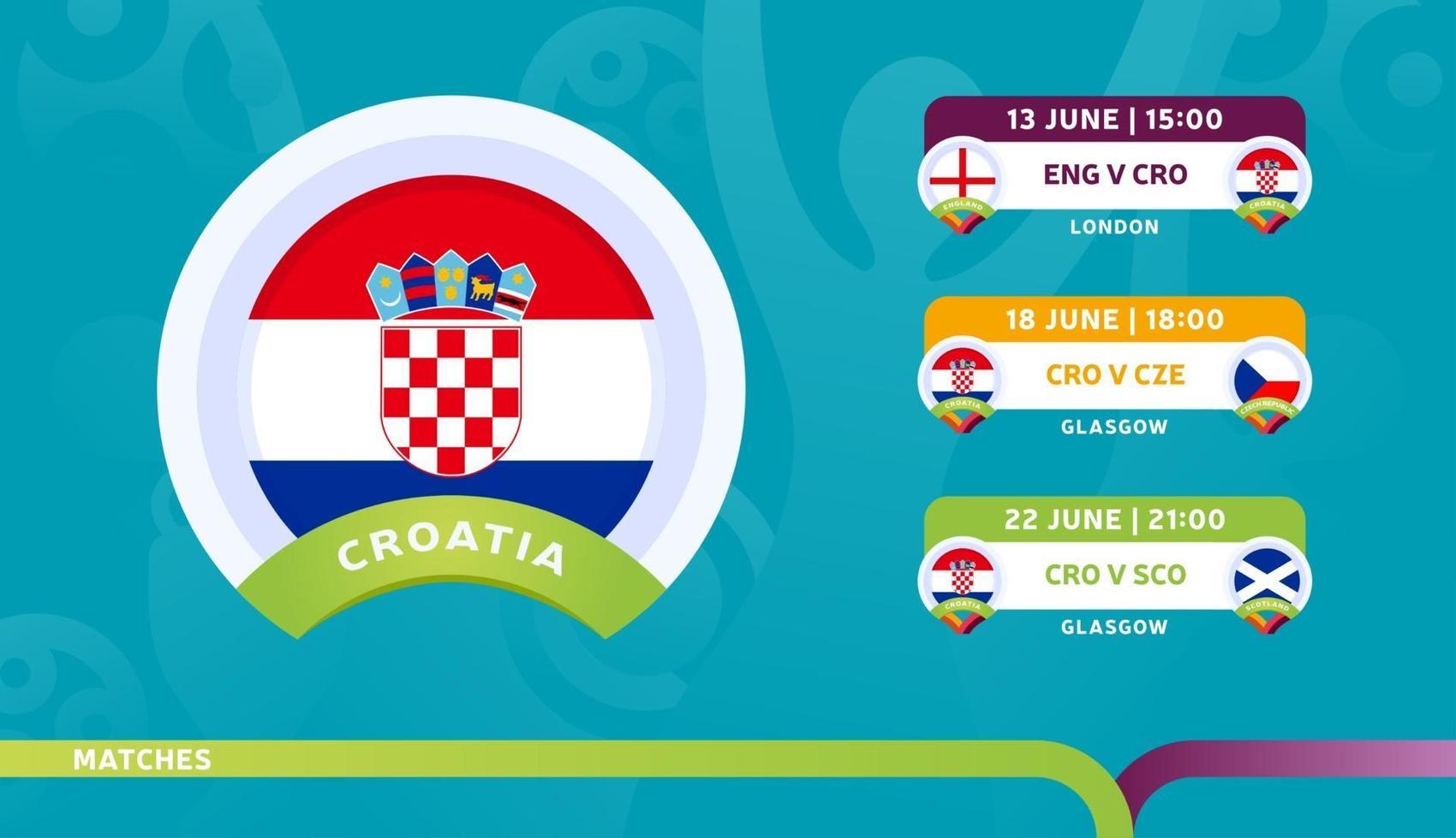 calendario de partidos de la selección de croacia en la etapa final del campeonato de fútbol 2020 ilustración vectorial de partidos de fútbol 2020 vector