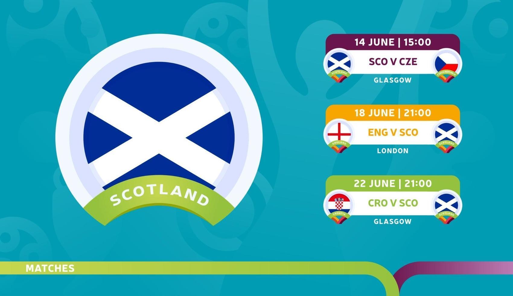 calendario de partidos de la selección de escocia en la fase final del campeonato de fútbol de 2020 vector