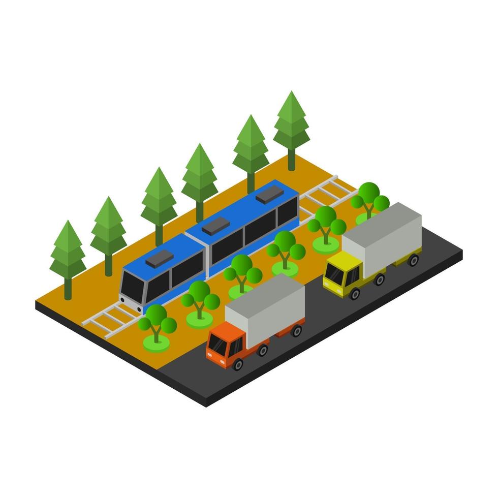 Train On Tracks Isometric vector