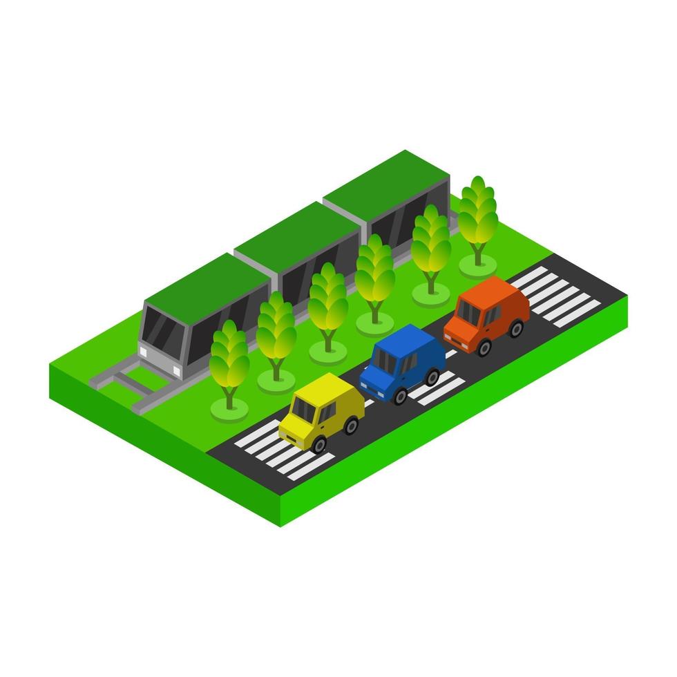 Train On Tracks Isometric vector