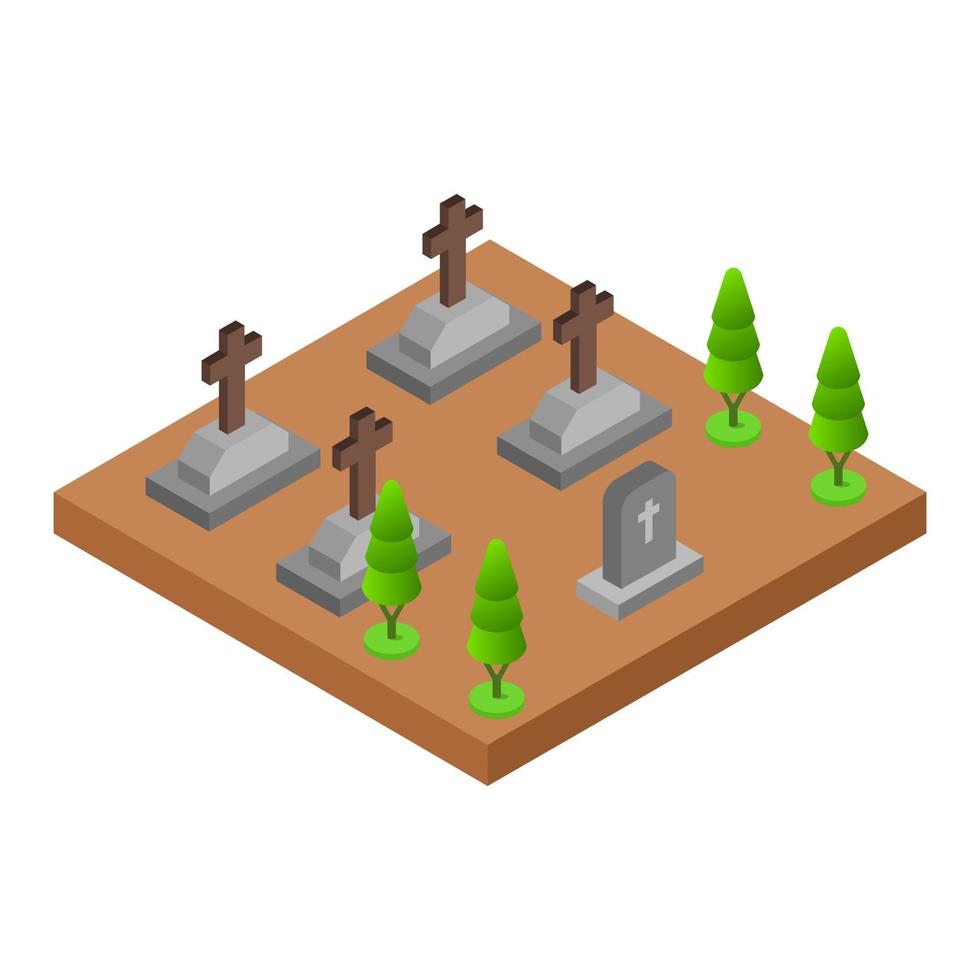 cementerio isométrico sobre fondo blanco vector