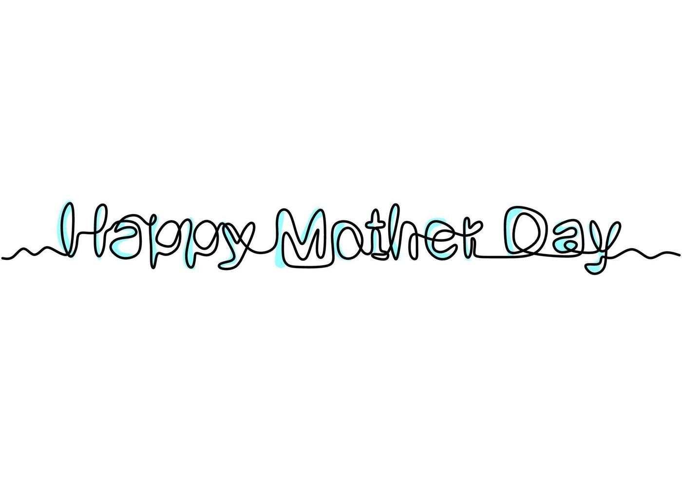 Happy Mother's Day handwritten lettering. Continuous line drawing text design isolated on white background. Vector illustration in flat style for Mother's day holiday minimalist style