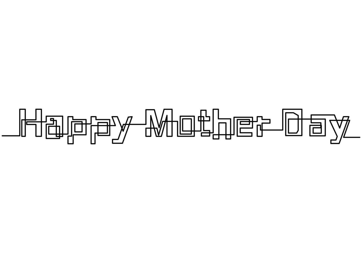 Happy Mother's Day handwritten lettering. Continuous line drawing text design isolated on white background. Vector illustration in flat style for Mother's day holiday minimalist style