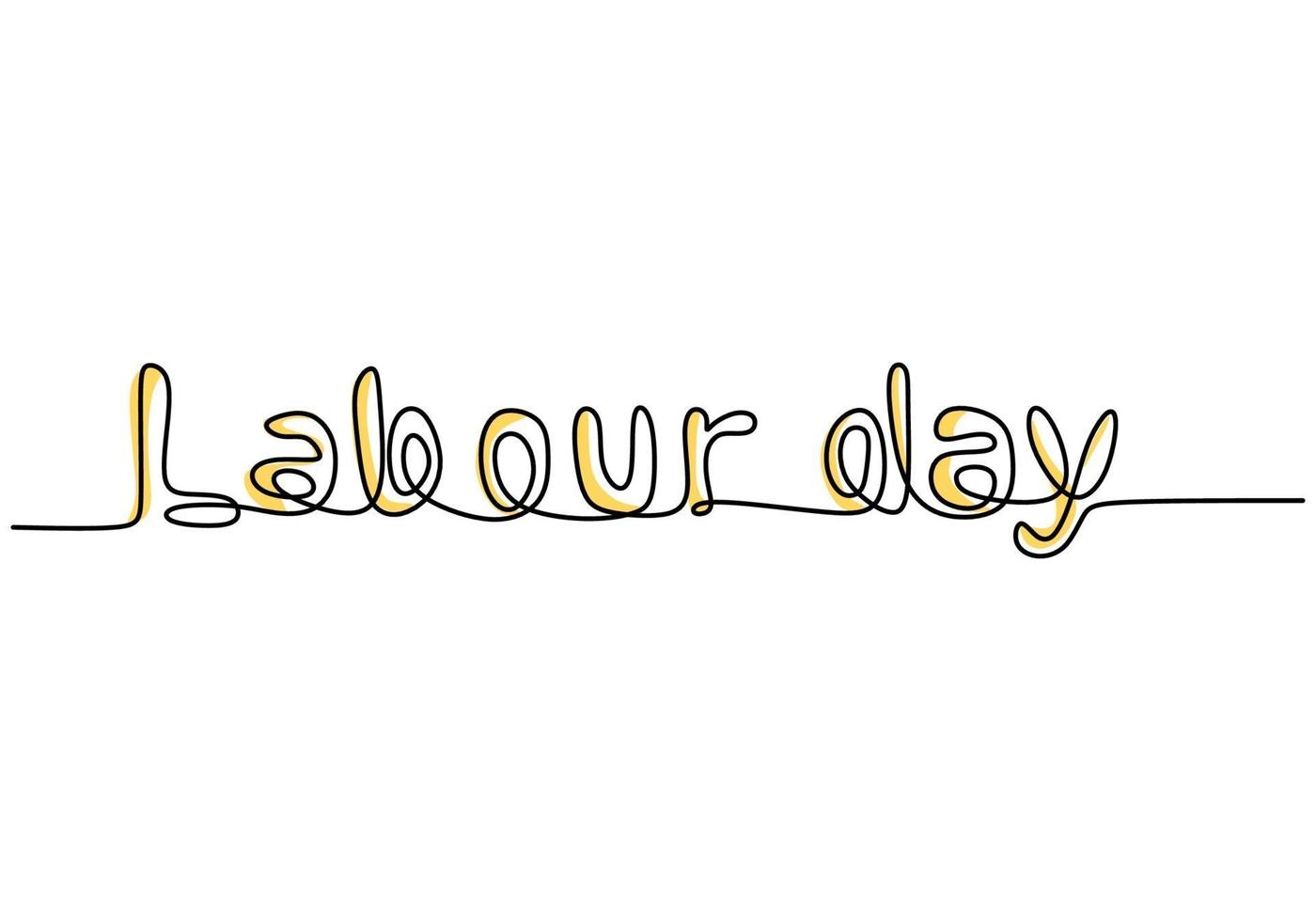 One continuous line drawing of Labour Day hand drawn lettering isolated on white background. Happy Labour Day simple vector web banner. Vector illustration minimalist background, banner, poster