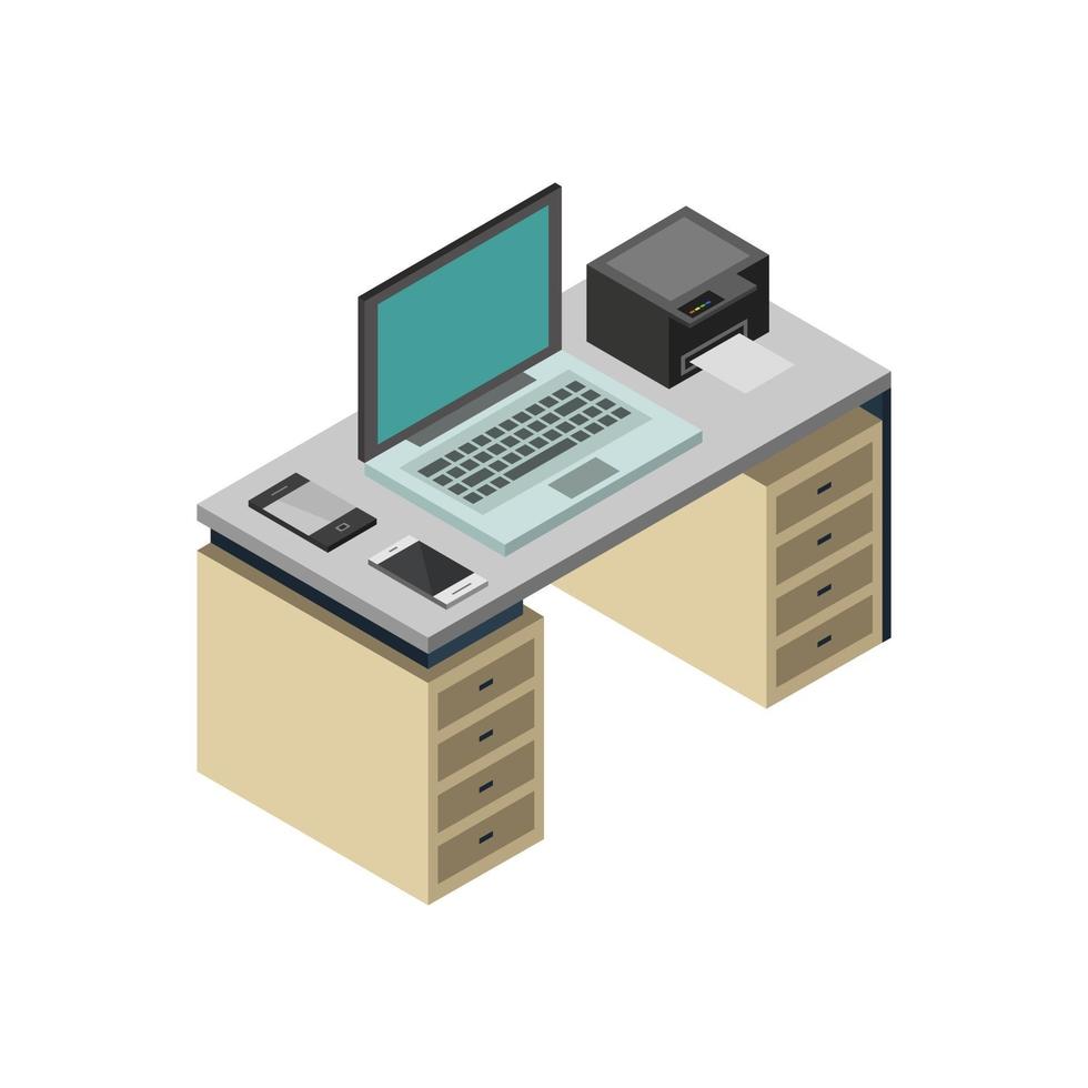 Isometric Office Desk vector