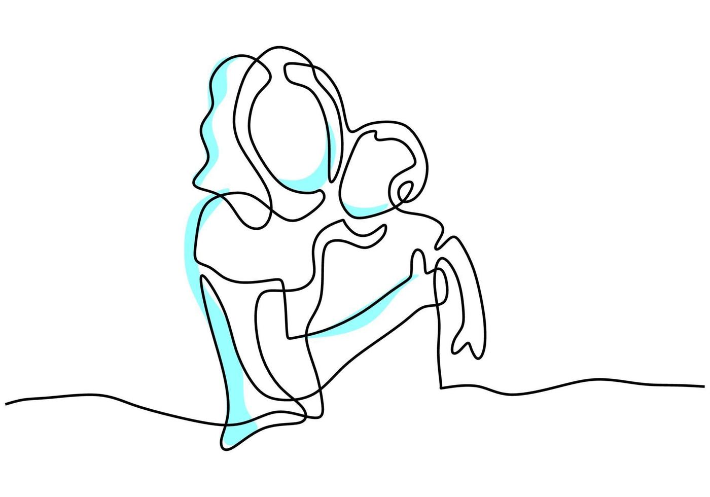 Continuous one line drawing of young mother hold her baby. Happy Mother day card. A happy mom with her child playing together at home. Happy parenting concept. Vector illustration on white background