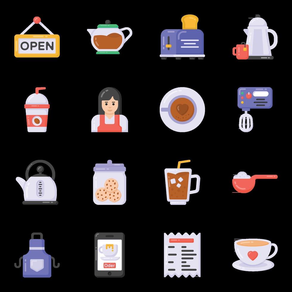 Cafe Equipment and Drink icons vector