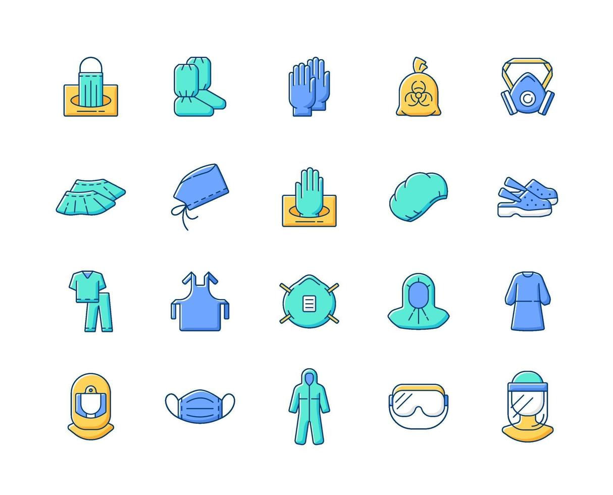 Medical PPE RGB color icons set vector