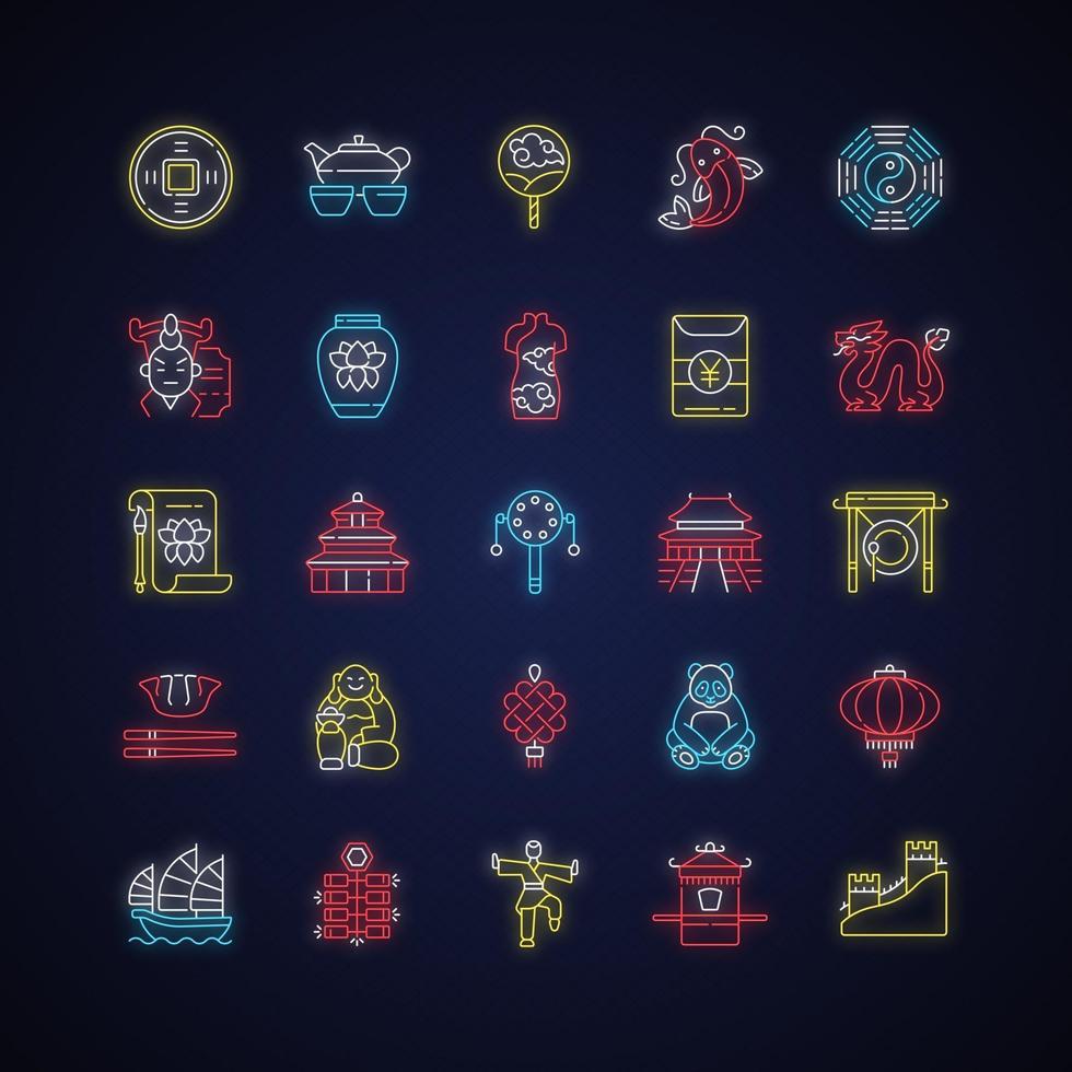 conjunto de iconos de luz de neón de china vector