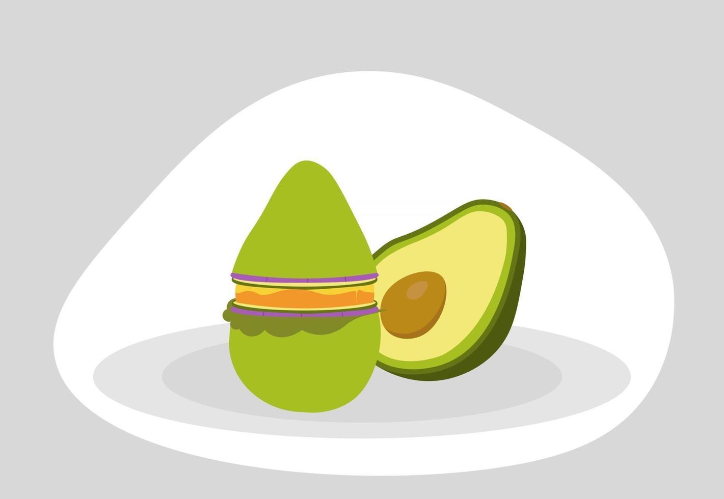 Avocado and vegan avocado burger on the plate vector illustration