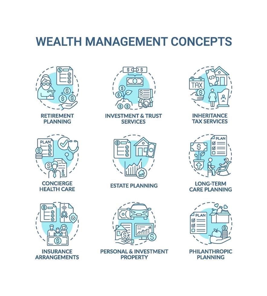 Wealth management concept icons set vector