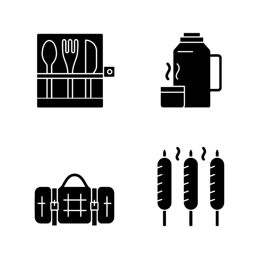 Outdoor social gathering black glyph icons set on white space vector