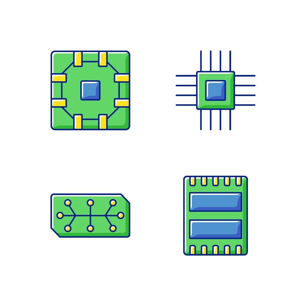 Conjunto de iconos de color rgb de microcircuitos vector